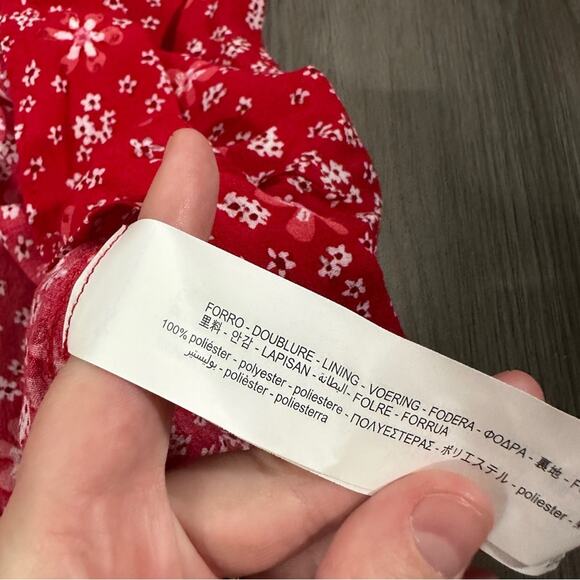 Zara Red & White Dainty Floral Print 3/4 Sleeve Sweetheart Mini Dress Size M NWT - Picture 6 of 8
